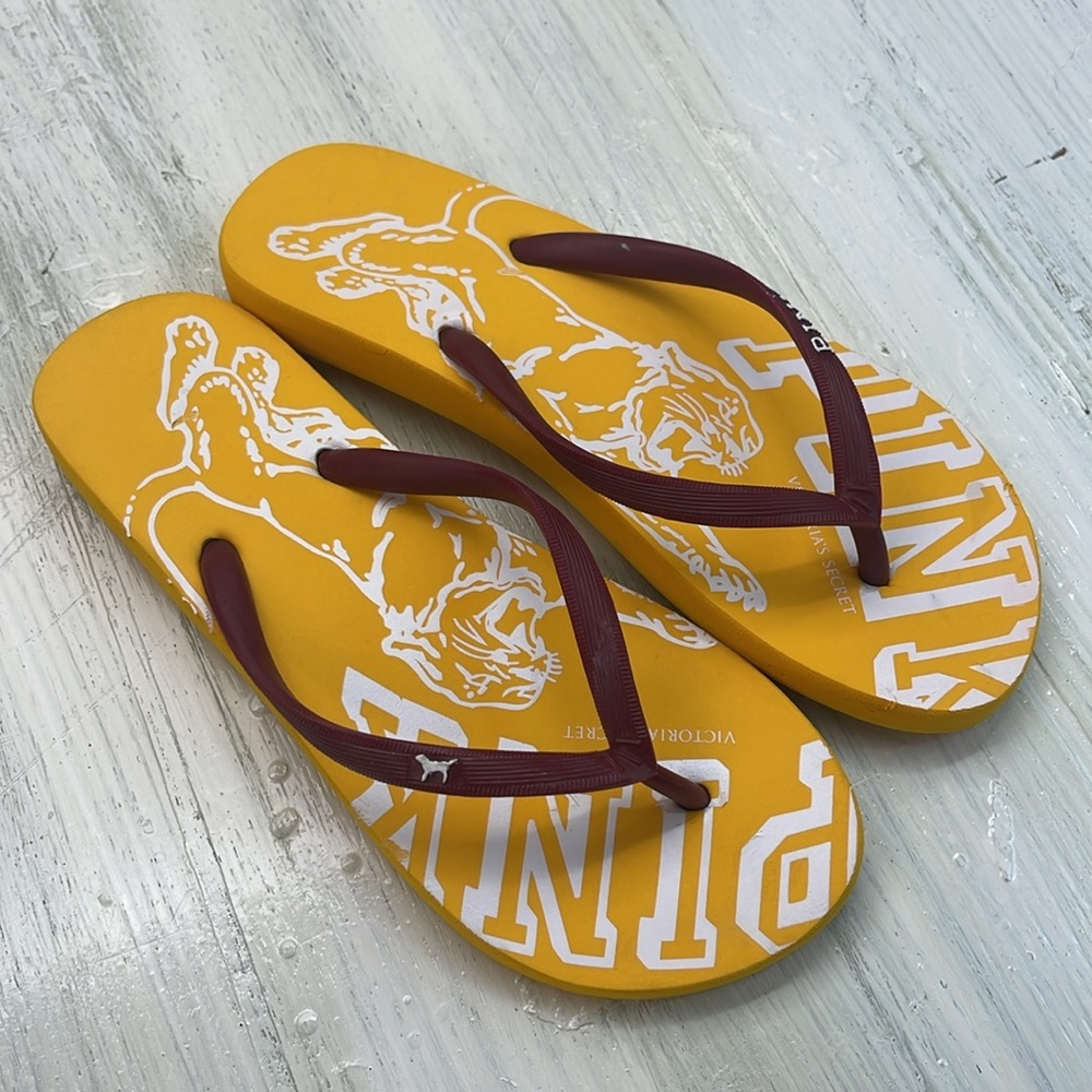 Victoria's Secret PINK Yellow/Maroon Tiger Flip Flops Sz S - Picture 6 of 9